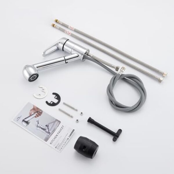 Auralum Robinet Cuisine avec Douchette Extractible 2 Jets Mitigeur Evier en Laiton Chromé Pivotant 360° Robinetterie Monotrou Eau Froide et Chaude – Image 10
