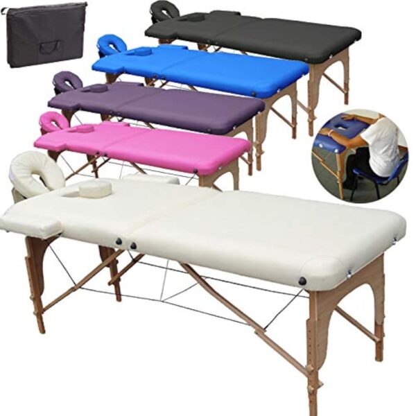 BELTOM Table de Massage 2 Zones Portables Cosmetique lit esthetique avec Panneau Reiki + Sac - Crème