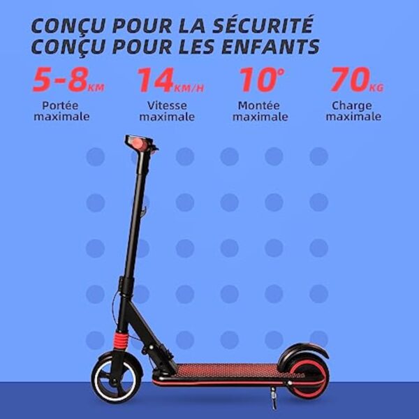 BXHOVERGO Trottinette Electrique Enfant 6,5 Pouces, Trottinette électrique Enfant Pliable 6-12 Ans avec indicateur LED, Facile à Plier, Cadeau pour Les Enfants Adolescents – Image 3