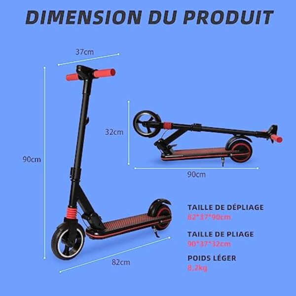 BXHOVERGO Trottinette Electrique Enfant 6,5 Pouces, Trottinette électrique Enfant Pliable 6-12 Ans avec indicateur LED, Facile à Plier, Cadeau pour Les Enfants Adolescents – Image 8