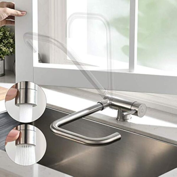 CECIPA Mitigeur Cuisine Rabattable avec 2 Jets, Robinet Cuisine Rabattable 180° Sous Fenêtre, Mitigeur Evier Cuisine Pliable avec Orientable 360°, Robinet Evier Cuisine Pliable en Acier Inox 304 – Image 2