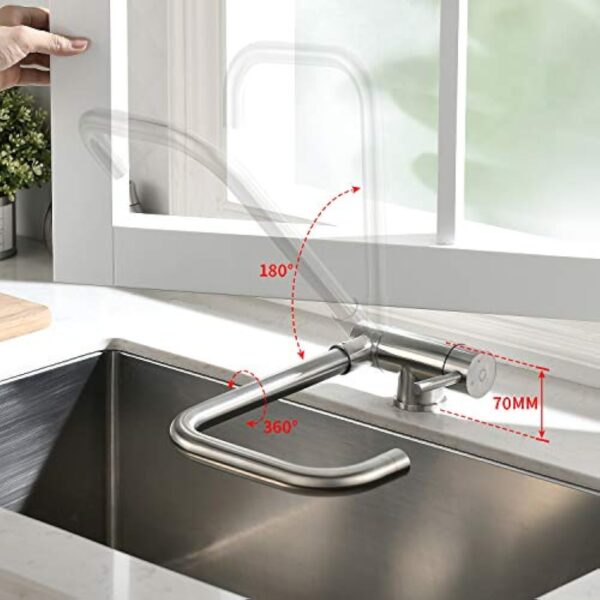 CECIPA Mitigeur Cuisine Rabattable avec 2 Jets, Robinet Cuisine Rabattable 180° Sous Fenêtre, Mitigeur Evier Cuisine Pliable avec Orientable 360°, Robinet Evier Cuisine Pliable en Acier Inox 304 – Image 3