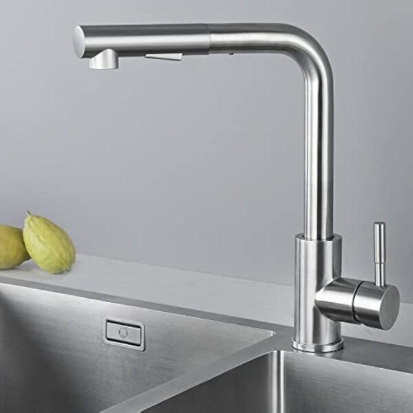 CECIPA Robinet Cuisine Douchette, Mitigeur Cuisine avec Douchette Extractible, Robinet Evier ​de Cuisin Rotatif à 360°, Robinetterie Cuisine Inox Brosse, Mitigeur Evier avec Aérateur Amovible, X203