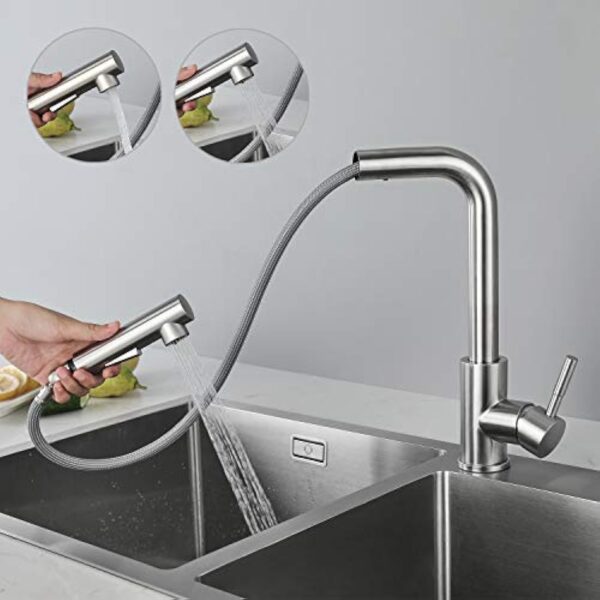 CECIPA Robinet Cuisine Douchette, Mitigeur Cuisine avec Douchette Extractible, Robinet Evier ​de Cuisin Rotatif à 360°, Robinetterie Cuisine Inox Brosse, Mitigeur Evier avec Aérateur Amovible, X203 – Image 3