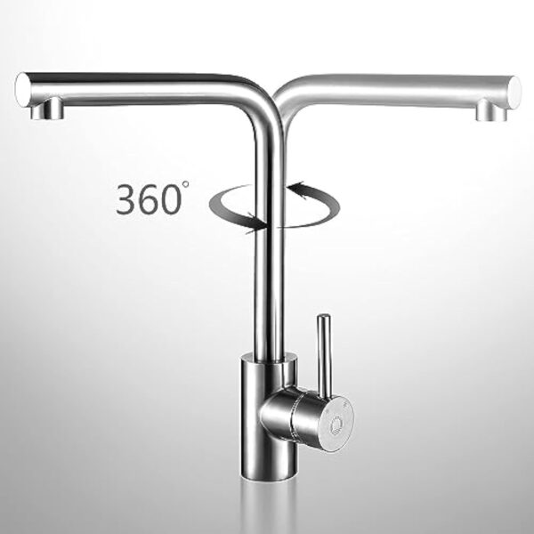 CECIPA Robinet Cuisine Haute Pression, Mélangeur de Cuisine Rotatif à 360 °, Mélangeur d'évier Avec Bec Haut & Aérateur, Mitigeur Monocommande Avec Connexion G3/8, Acier Inoxydable Brossé – Image 3