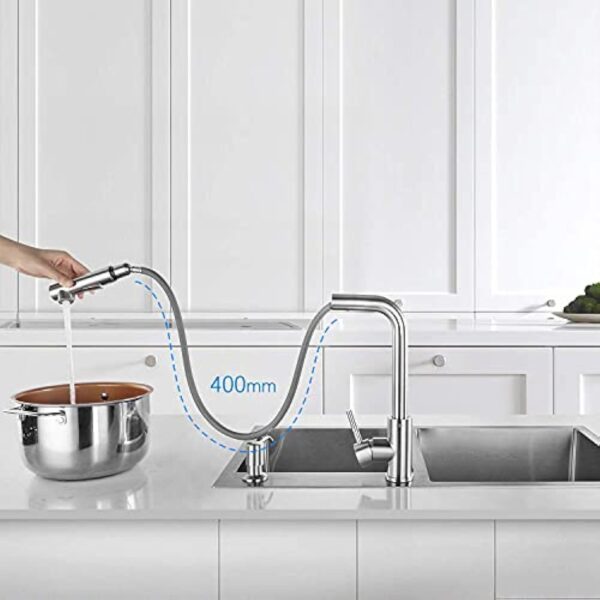 CECIPA Robinet Cuisine Douchette, Mitigeur Cuisine avec Douchette Extractible, Robinet Evier ​de Cuisin Rotatif à 360°, Robinetterie Cuisine Inox Brosse, Mitigeur Evier avec Aérateur Amovible, X203 – Image 4