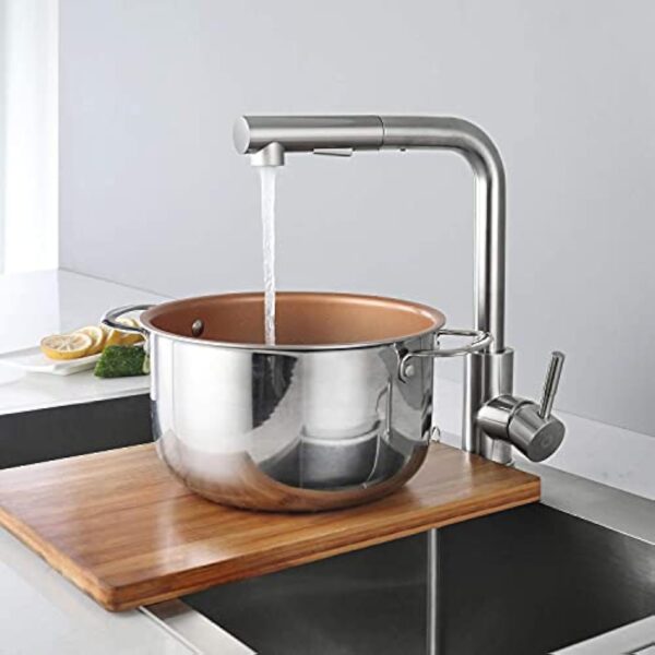 CECIPA Robinet Cuisine Douchette, Mitigeur Cuisine avec Douchette Extractible, Robinet Evier ​de Cuisin Rotatif à 360°, Robinetterie Cuisine Inox Brosse, Mitigeur Evier avec Aérateur Amovible, X203 – Image 7