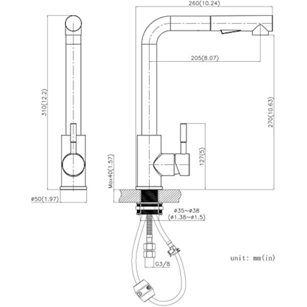 CECIPA Robinet Cuisine Douchette, Mitigeur Cuisine avec Douchette Extractible, Robinet Evier ​de Cuisin Rotatif à 360°, Robinetterie Cuisine Inox Brosse, Mitigeur Evier avec Aérateur Amovible, X203 – Image 8