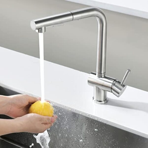 CECIPA X207S Mitigeur Cuisine avec Douchette Extractible, Robinet Cuisine Douchette Extensible, Mitigeur Evier 2 Jets, Robinetterie de Cuisine Rotatif à 360°, Robinet Evier Tete en Acier Inox – Image 3