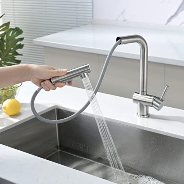 CECIPA X207S Mitigeur Cuisine avec Douchette Extractible, Robinet Cuisine Douchette Extensible, Mitigeur Evier 2 Jets, Robinetterie de Cuisine Rotatif à 360°, Robinet Evier Tete en Acier Inox – Image 4