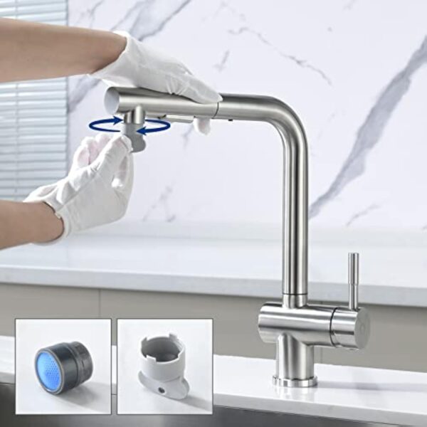 CECIPA X207S Mitigeur Cuisine avec Douchette Extractible, Robinet Cuisine Douchette Extensible, Mitigeur Evier 2 Jets, Robinetterie de Cuisine Rotatif à 360°, Robinet Evier Tete en Acier Inox – Image 5