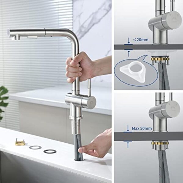 CECIPA X207S Mitigeur Cuisine avec Douchette Extractible, Robinet Cuisine Douchette Extensible, Mitigeur Evier 2 Jets, Robinetterie de Cuisine Rotatif à 360°, Robinet Evier Tete en Acier Inox – Image 6