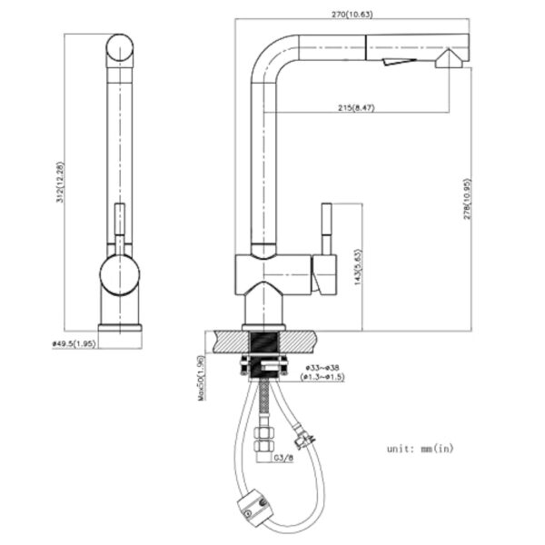 CECIPA X207S Mitigeur Cuisine avec Douchette Extractible, Robinet Cuisine Douchette Extensible, Mitigeur Evier 2 Jets, Robinetterie de Cuisine Rotatif à 360°, Robinet Evier Tete en Acier Inox – Image 8