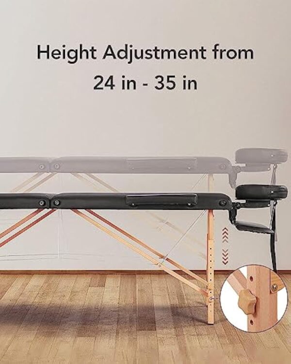CHRUN Table de Massage Pliante Wooden Professionnelle 2 Section Cosmetique Lit de Table Massage Portable Massage Spa Tatouage + Housse de Transport (Noir) – Image 4