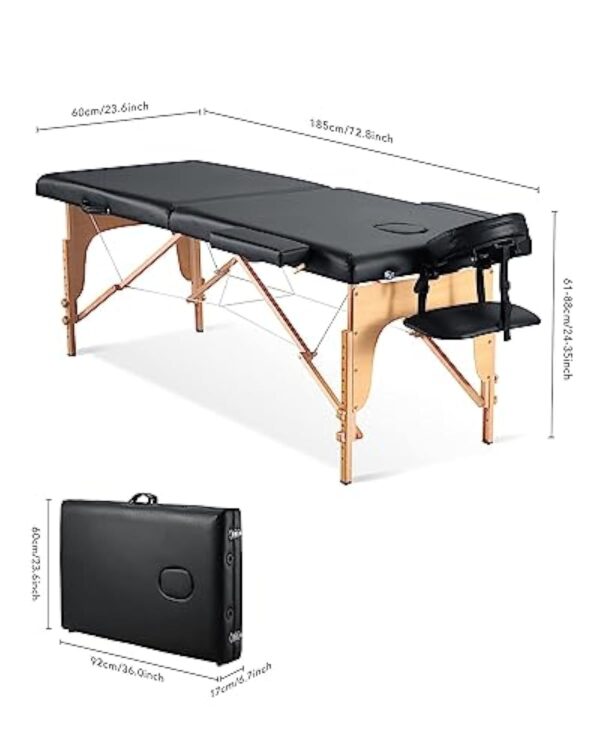 CHRUN Table de Massage Pliante Wooden Professionnelle 2 Section Cosmetique Lit de Table Massage Portable Massage Spa Tatouage + Housse de Transport (Noir) – Image 9