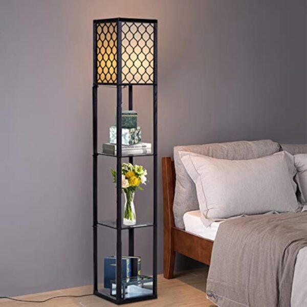 COSTWAY Lampadaire avec 3 Niveaux Etagère 220-240V,60W Design Scandinave Lampe sur Pied pour Chambre et Salon (Ampoule Non Inclus) – Image 2