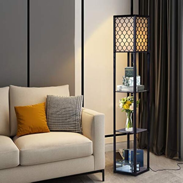 COSTWAY Lampadaire avec 3 Niveaux Etagère 220-240V,60W Design Scandinave Lampe sur Pied pour Chambre et Salon (Ampoule Non Inclus) – Image 3