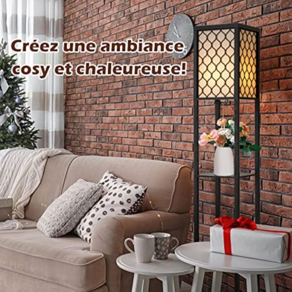 COSTWAY Lampadaire avec 3 Niveaux Etagère 220-240V,60W Design Scandinave Lampe sur Pied pour Chambre et Salon (Ampoule Non Inclus) – Image 4