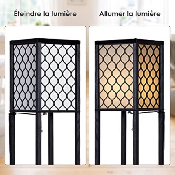 COSTWAY Lampadaire avec 3 Niveaux Etagère 220-240V,60W Design Scandinave Lampe sur Pied pour Chambre et Salon (Ampoule Non Inclus) – Image 8