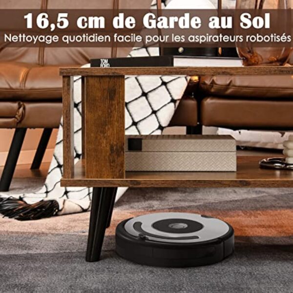 COSTWAY Table Basse à 2 Niveaux, Table d'Appoint Industriel 4 Jambes Patins Antidérapants pour Salon, Chambre, Bureau, 70 x 50 x 41 cm, Marron Rustique – Image 6