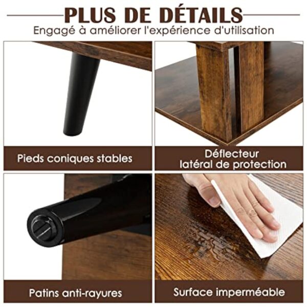 COSTWAY Table Basse à 2 Niveaux, Table d'Appoint Industriel 4 Jambes Patins Antidérapants pour Salon, Chambre, Bureau, 70 x 50 x 41 cm, Marron Rustique – Image 8