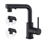 CREA Robinet Cuisine avec Douchette 3 Fonctions, Robinet Mitigeur Cuisine avec Douchette Extractible, Robinet pour Cuisine ou Salle de Bain, Robinet Lavabo Noir Rotatif à 360°, Noir Mat