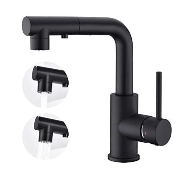 CREA Robinet Cuisine avec Douchette 3 Fonctions, Robinet Mitigeur Cuisine avec Douchette Extractible, Robinet pour Cuisine ou Salle de Bain, Robinet Lavabo Noir Rotatif à 360°, Noir Mat