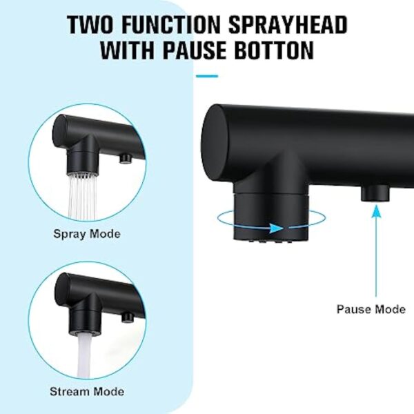 CREA Robinet Cuisine avec Douchette 3 Fonctions, Robinet Mitigeur Cuisine avec Douchette Extractible, Robinet pour Cuisine ou Salle de Bain, Robinet Lavabo Noir Rotatif à 360°, Noir Mat – Image 5