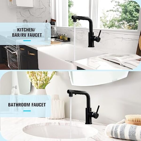 CREA Robinet Cuisine avec Douchette 3 Fonctions, Robinet Mitigeur Cuisine avec Douchette Extractible, Robinet pour Cuisine ou Salle de Bain, Robinet Lavabo Noir Rotatif à 360°, Noir Mat – Image 9