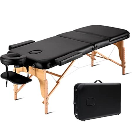 Careboda Table de Massage de Luxe 70 cm de Large 3 Zones avec 5 cm de Mousse de Haute densité (24 kg/m³) Pieds en hêtre Dur Réglable en Hauteur jusqu'à 270kg de Charge Sac de Transport