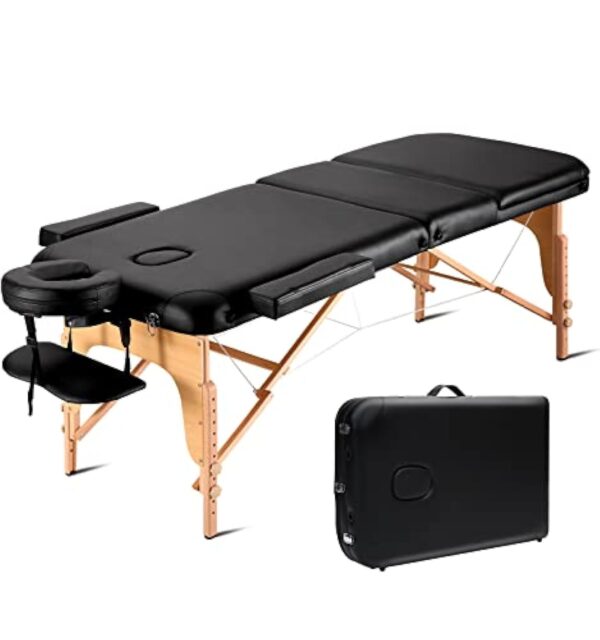 Careboda Table de Massage de Luxe 70 cm de Large 3 Zones avec 5 cm de Mousse de Haute densité (24 kg/m³) Pieds en hêtre Dur Réglable en Hauteur jusqu'à 270kg de Charge Sac de Transport – Image 2