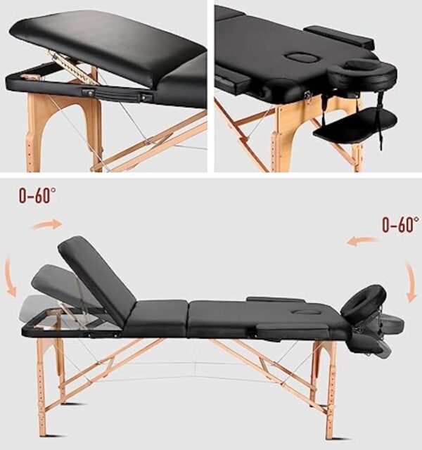 Careboda Table de Massage de Luxe 70 cm de Large 3 Zones avec 5 cm de Mousse de Haute densité (24 kg/m³) Pieds en hêtre Dur Réglable en Hauteur jusqu'à 270kg de Charge Sac de Transport – Image 3