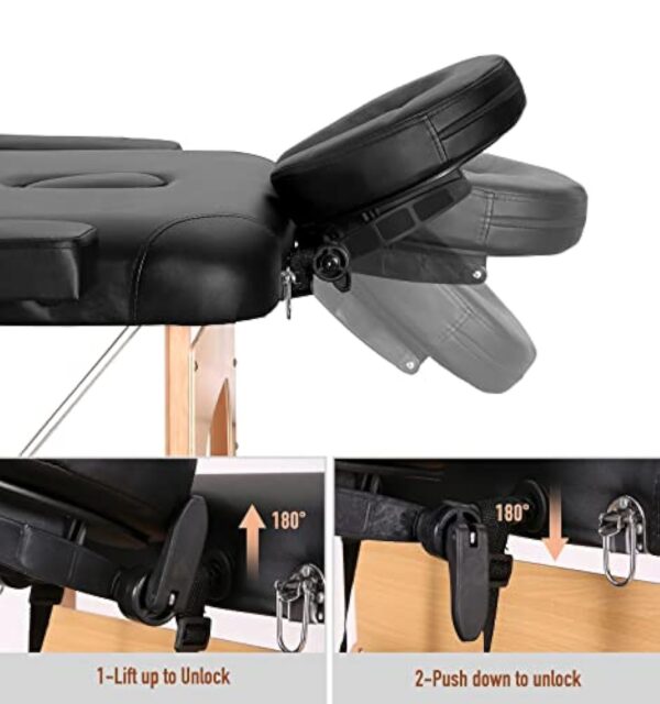 Careboda Table de Massage de Luxe 70 cm de Large 3 Zones avec 5 cm de Mousse de Haute densité (24 kg/m³) Pieds en hêtre Dur Réglable en Hauteur jusqu'à 270kg de Charge Sac de Transport – Image 5