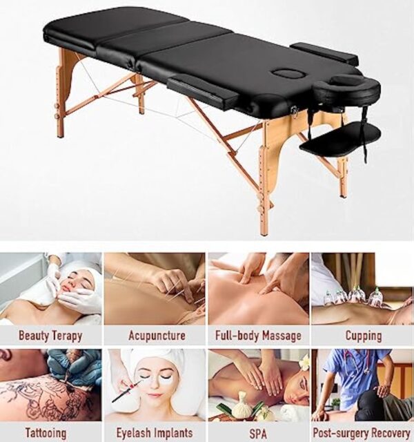 Careboda Table de Massage de Luxe 70 cm de Large 3 Zones avec 5 cm de Mousse de Haute densité (24 kg/m³) Pieds en hêtre Dur Réglable en Hauteur jusqu'à 270kg de Charge Sac de Transport – Image 6