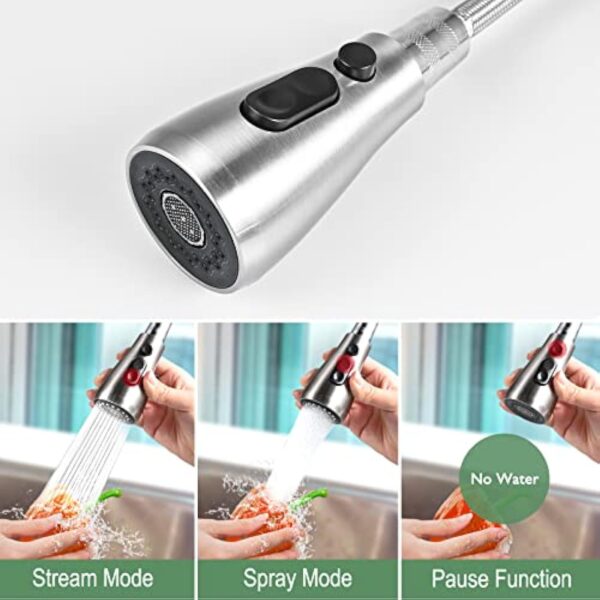 Cieex Robinet Cuisine avec Douchette Extensible Mitigeur Cuisine en Acier Inoxydable Robinet Douchette Cuisine de Rotatif à 360°, Finition Brossée, 3 Modes de Réglage du Débit D'eau – Image 4