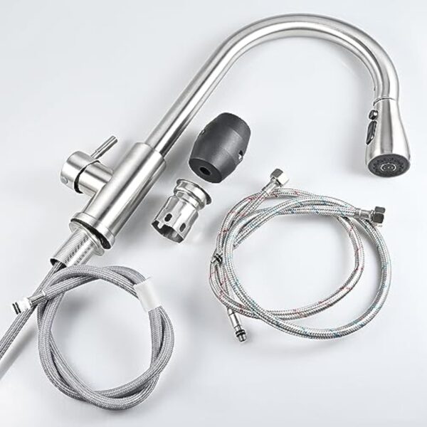 Cieex Robinet Cuisine avec Douchette Extensible Mitigeur Cuisine en Acier Inoxydable Robinet Douchette Cuisine de Rotatif à 360°, Finition Brossée, 3 Modes de Réglage du Débit D'eau – Image 6