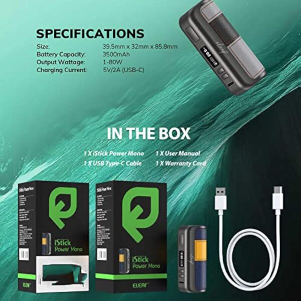Cigarette Électronique Kit Eleaf iStick Power Mono Batterie Box Mod 80W Sans Nicotine Vape Sans E-liquide Batterie 3500mAh intégrée, Pour GTL Pod Tank/GTL Coil Vaping Orange Brun – Image 6