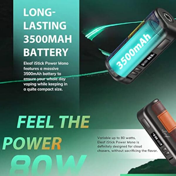 Cigarette Électronique Kit Eleaf iStick Power Mono Batterie Box Mod 80W Sans Nicotine Vape Sans E-liquide Batterie 3500mAh intégrée, Pour GTL Pod Tank/GTL Coil Vaping Orange Brun – Image 7