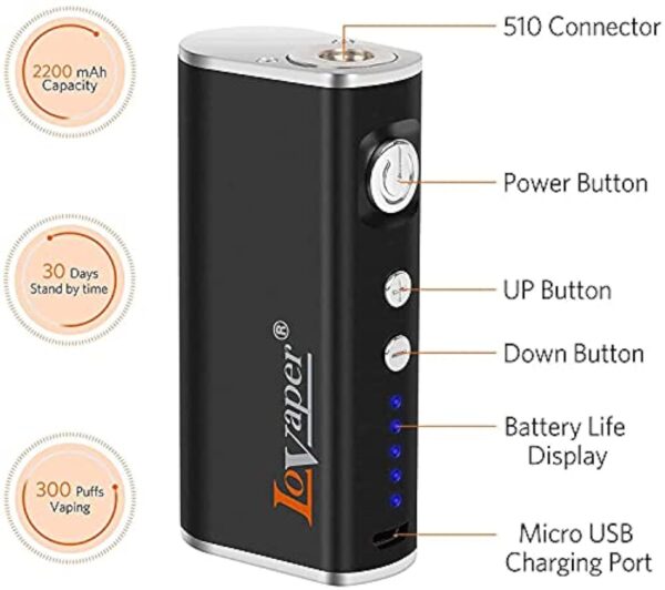 Cigarette Electronique Kit Complet, Lovaper 60W avec Box Mods Batterie 2200mAh & Vape avec Résistance 0,5ohm, Top Fill Atomiseur 2ml, E cigarette sans Nicotine ni Tabac – Image 4