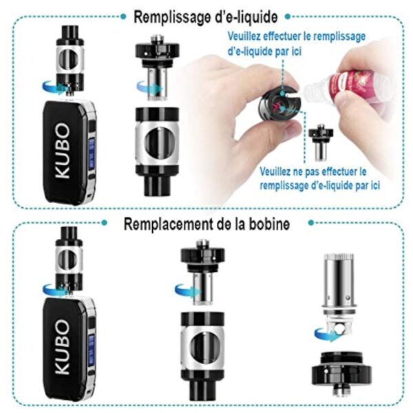 Cigarette Electronique Kit Complet E Cigarette et 5x10ml E liquide 100W Mod Kit avec Atomiseur 0,5 Ohm/ 2ml Batterie 2200mAh Vape, écran LED Watt réglable 0,0mg nicotine E Chicha KUBO LZ100W - Noir – Image 5