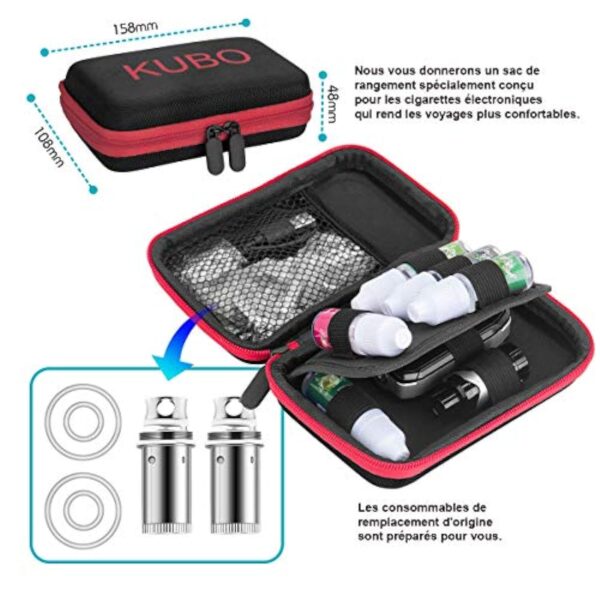 Cigarette Electronique Kit Complet E Cigarette et 5x10ml E liquide 100W Mod Kit avec Atomiseur 0,5 Ohm/ 2ml Batterie 2200mAh Vape, écran LED Watt réglable 0,0mg nicotine E Chicha KUBO LZ100W - Noir – Image 6