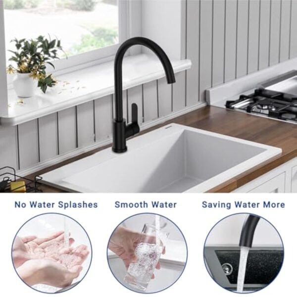 DETBOM Robinet Cuisine Noir de Haute Pression Pivotant à 360°, Robinetterie Cuisine en Acier Inoxydable, Mitigeur Cuisine avec Bec de Hauteur-257mm… – Image 4