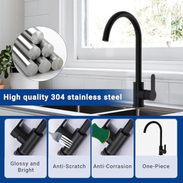 DETBOM Robinet Cuisine Noir de Haute Pression Pivotant à 360°, Robinetterie Cuisine en Acier Inoxydable, Mitigeur Cuisine avec Bec de Hauteur-257mm… – Image 5