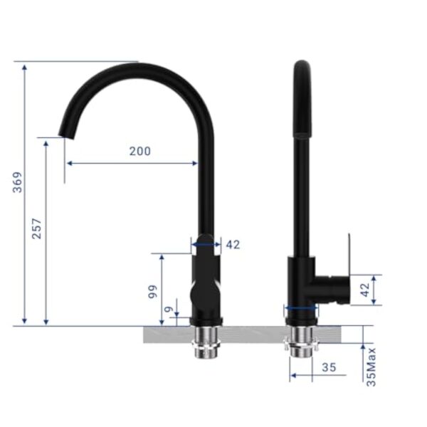 DETBOM Robinet Cuisine Noir de Haute Pression Pivotant à 360°, Robinetterie Cuisine en Acier Inoxydable, Mitigeur Cuisine avec Bec de Hauteur-257mm… – Image 7