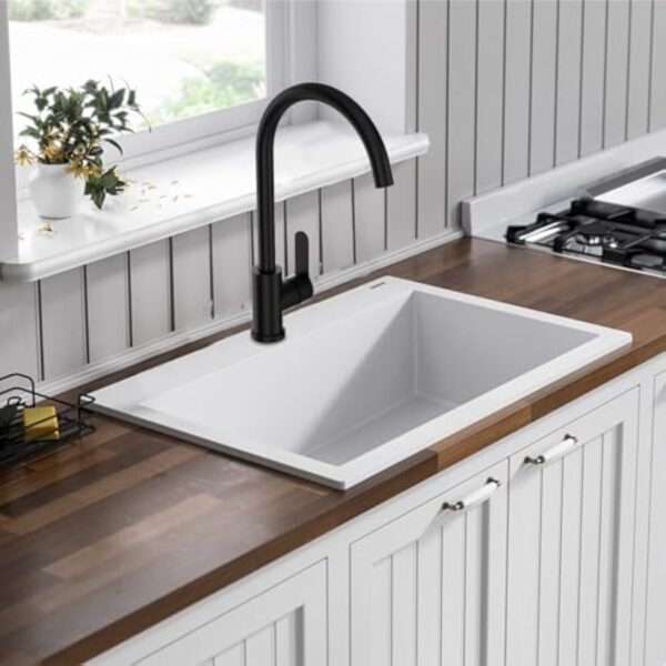 DETBOM Robinet Cuisine Noir de Haute Pression Pivotant à 360°, Robinetterie Cuisine en Acier Inoxydable, Mitigeur Cuisine avec Bec de Hauteur-257mm… – Image 8
