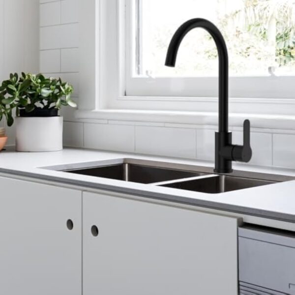 DETBOM Robinet Cuisine Noir de Haute Pression Pivotant à 360°, Robinetterie Cuisine en Acier Inoxydable, Mitigeur Cuisine avec Bec de Hauteur-257mm… – Image 9