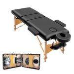 EFAN Table de Massage Pliante 3 Section avec Sac de Transport Lit de Massage Portable en Bois Table Cosmétique Pliable Réglable en Hauteur (Jusqu'à 230kg) - 62 * 186cm