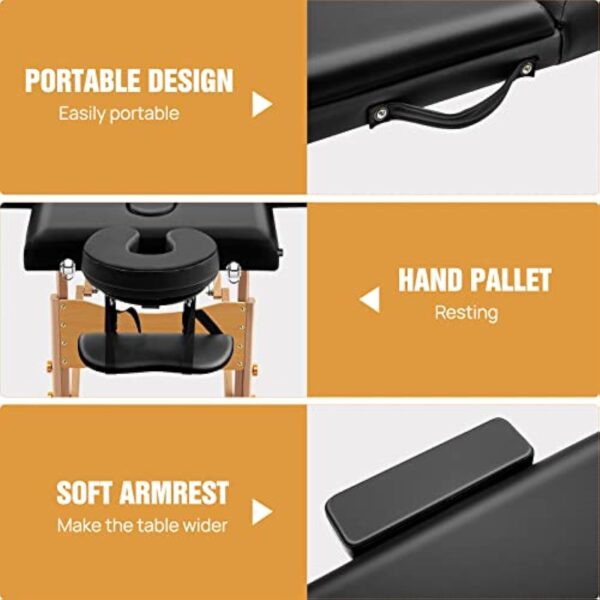 EFAN Table de Massage Pliante 3 Section avec Sac de Transport Lit de Massage Portable en Bois Table Cosmétique Pliable Réglable en Hauteur (Jusqu'à 230kg) - 62 * 186cm – Image 4