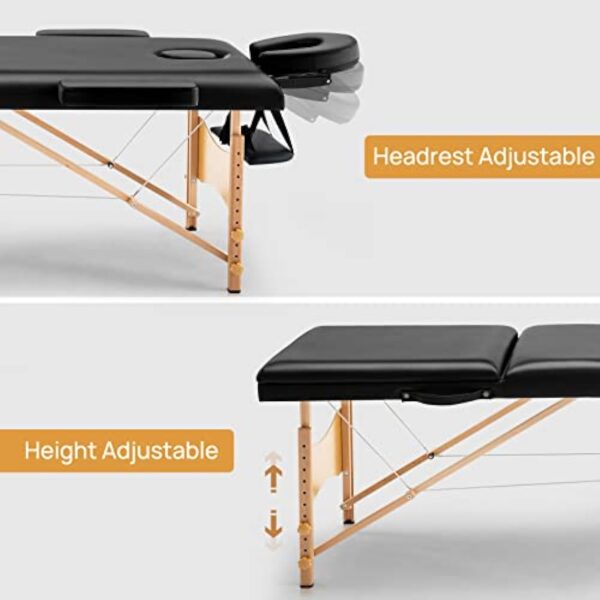 EFAN Table de Massage Pliante 3 Section avec Sac de Transport Lit de Massage Portable en Bois Table Cosmétique Pliable Réglable en Hauteur (Jusqu'à 230kg) - 62 * 186cm – Image 5
