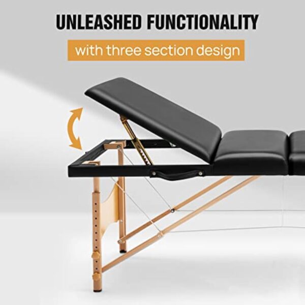 EFAN Table de Massage Pliante 3 Section avec Sac de Transport Lit de Massage Portable en Bois Table Cosmétique Pliable Réglable en Hauteur (Jusqu'à 230kg) - 62 * 186cm – Image 6